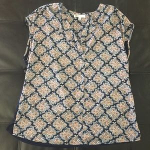 Blue and Peach Short Sleeve Top